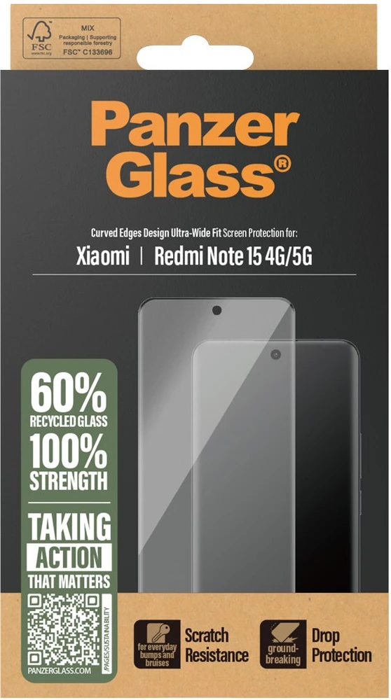Panzer Glass „PanzerGlass“ itin plataus diagonalo grūdintas stiklas, skirtas „Xiaomi Redmi Note 15 4G/5G“