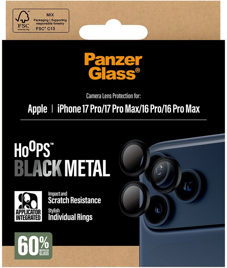 „Panzer Glass PanzerGlass Hoops“ grūdinto stiklo ekrano apsauga, skirta „iPhone 17 Pro / 17 Pro Max / 16 Pro / 16 Pro Max“ (juodas)