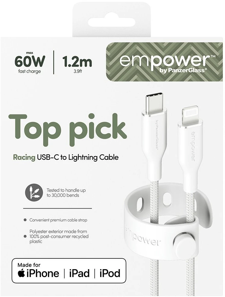 Panzer Glass Kabelis USB PanzerGlass USB-A - Lightning 1.2 m Baltas (EM41725)