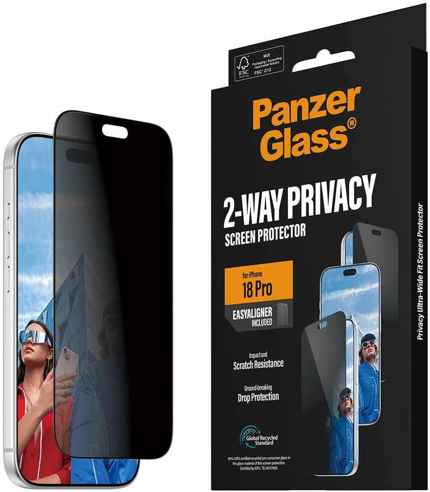 Panzer Glass PanzerGlass dvipusis privatumo ekrano apsauginis stiklas Ultra-Wide Fit – privatumo stiklas iPhone 18 Pro (PG90861)