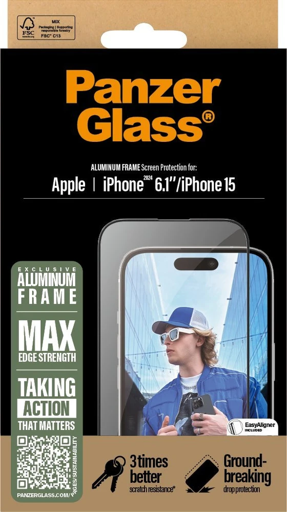 Panzer Glass PanzerGlass ekrano apsauga Aliuminis rėmelis Apple iPhone 16 6.1" Itin platus pritaikymas 2849