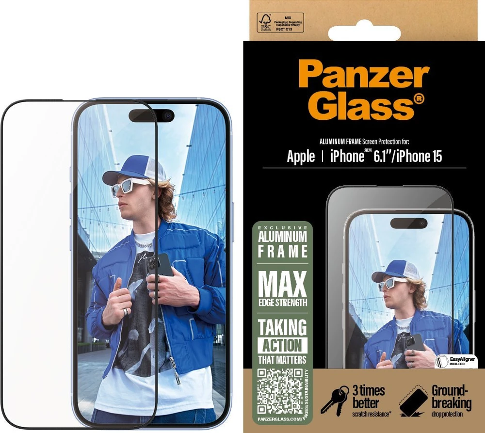 Panzer Glass PanzerGlass ekrano apsauga Aliuminis rėmelis Apple iPhone 16 6.1" Itin platus pritaikymas 2849