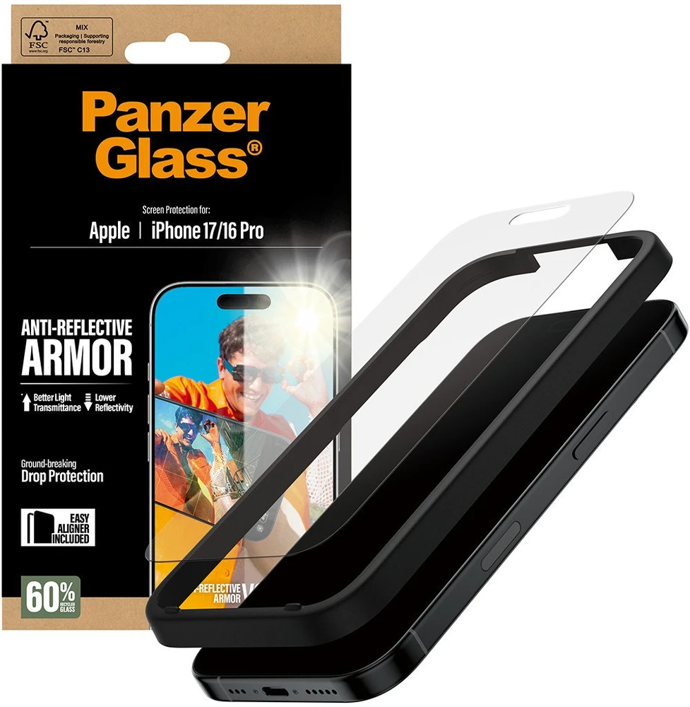 Panzer Glass Grūdintas stiklas PanzerGlass Armor Anti-Reflective EasyAligner do iPhone 17 / 16 Pro