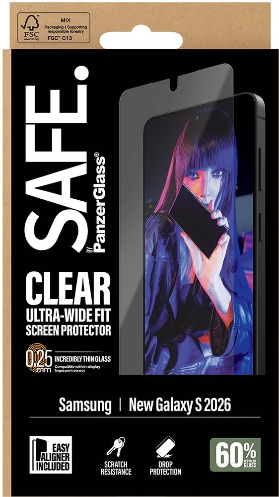 Panzer Glass PanzerGlass Apsauginis stiklas SAFE. by PanzerGlass ekrano apsauga Samsung Galaxy S26 | U-Wide Fit su EasyAligner