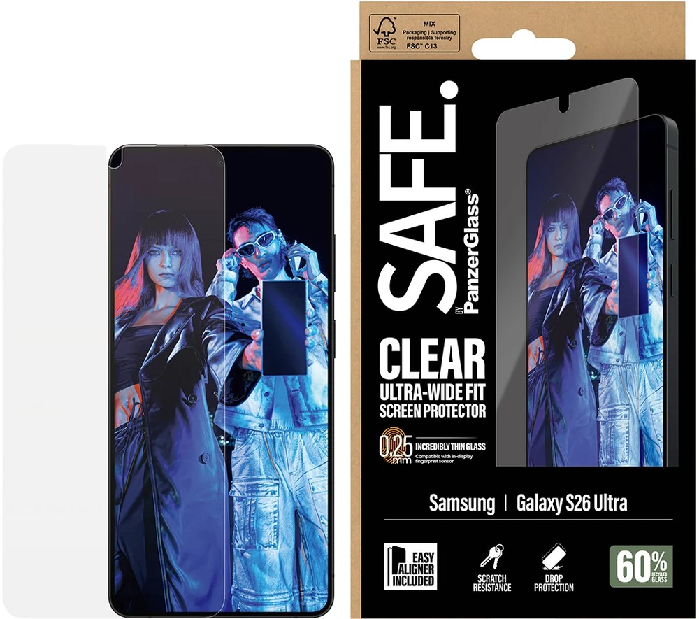 Panzer Glass „PanzerGlass SAFE. by ®“ ekrano apsauga „Samsung Galaxy S26 Ultra“ | Itin plataus kampo su „EasyAligner“, „Samsung“, „Samsung“ – „Galaxy S26 Ultra“, Sausas klijavimas, Atsparus įbrėžimams, Atsparus smūgiams, Permatomas, 1 vnt.