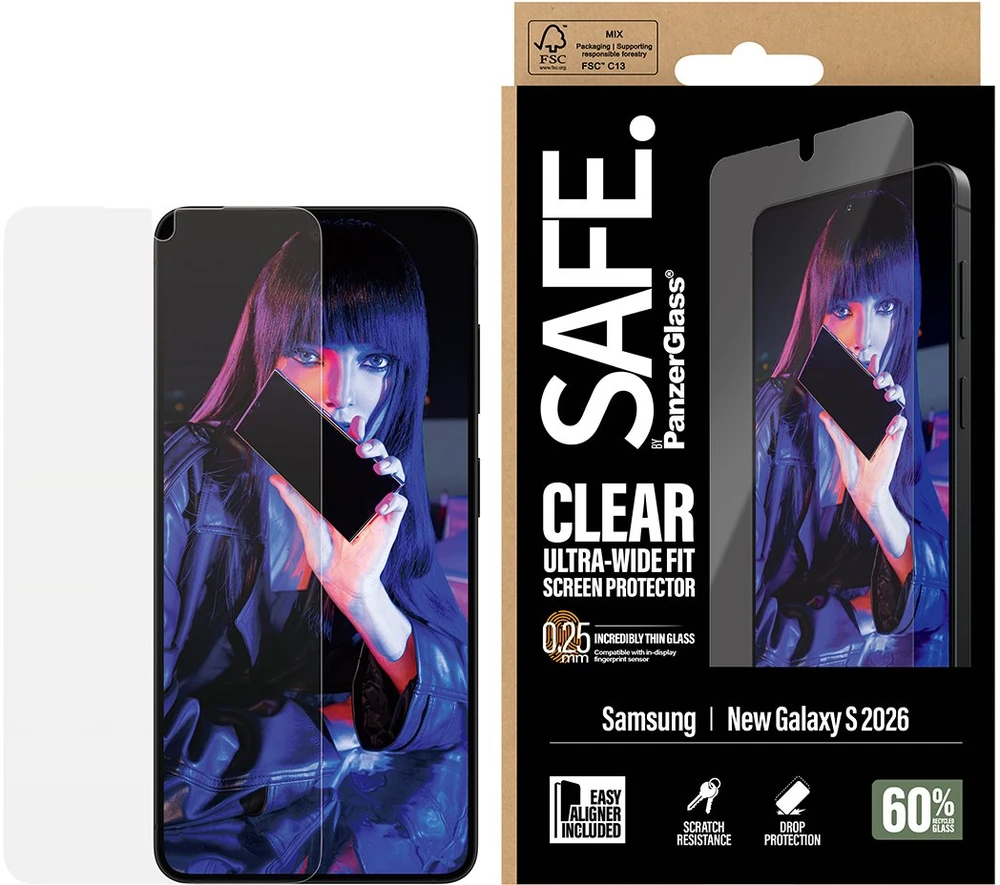 Panzer Glass PanzerGlass Apsauginis stiklas SAFE. by PanzerGlass ekrano apsauga Samsung Galaxy S26 | U-Wide Fit su EasyAligner