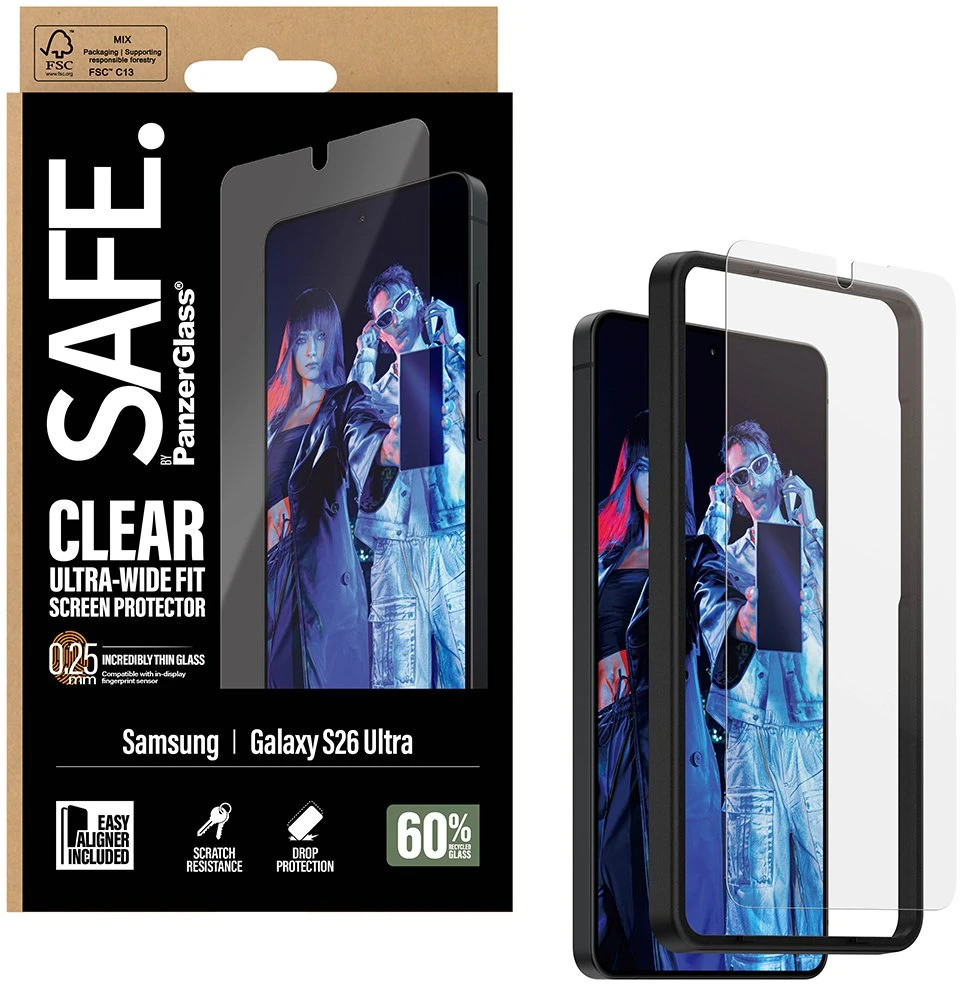 Panzer Glass „PanzerGlass SAFE. by ®“ ekrano apsauga „Samsung Galaxy S26 Ultra“ | Itin plataus kampo su „EasyAligner“, „Samsung“, „Samsung“ – „Galaxy S26 Ultra“, Sausas klijavimas, Atsparus įbrėžimams, Atsparus smūgiams, Permatomas, 1 vnt.
