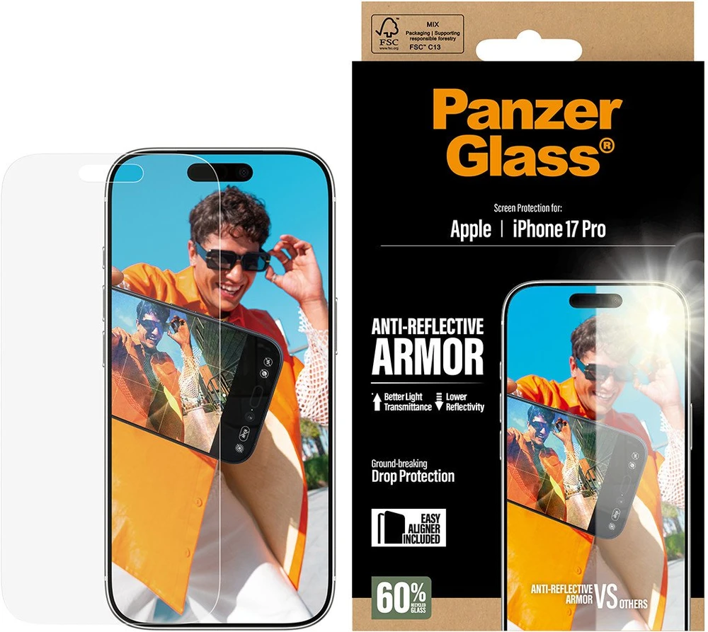 Panzer Glass Grūdintas stiklas PanzerGlass Armor Anti-Reflective EasyAligner do iPhone 17 Pro