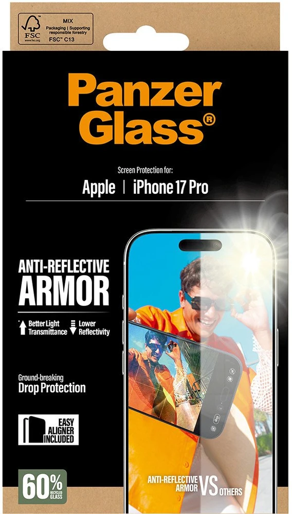 Panzer Glass Grūdintas stiklas PanzerGlass Armor Anti-Reflective EasyAligner do iPhone 17 Pro