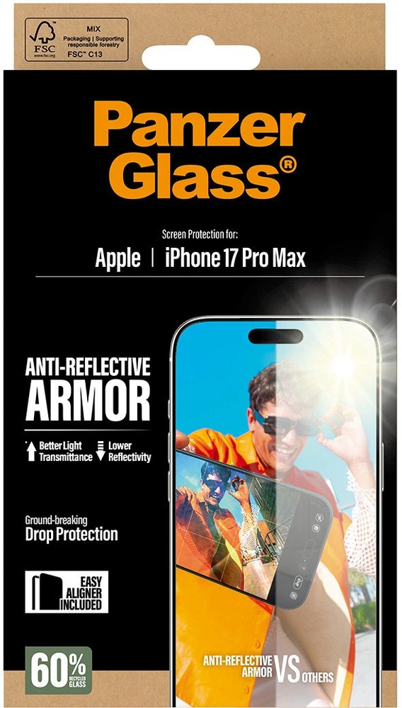 Panzer Glass Grūdintas stiklas PanzerGlass Armor Anti-Reflective EasyAligner do iPhone 17 Pro Max