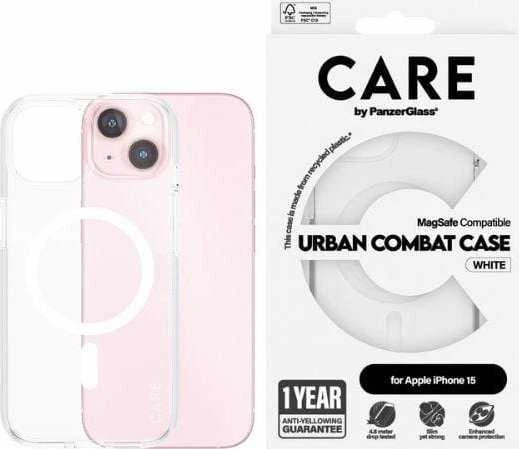 „Panzer Glass CARE by PanzerGlass Urban Combat“ dėklas „MagSafe“, skirtas „iPhone 15“ – Baltas