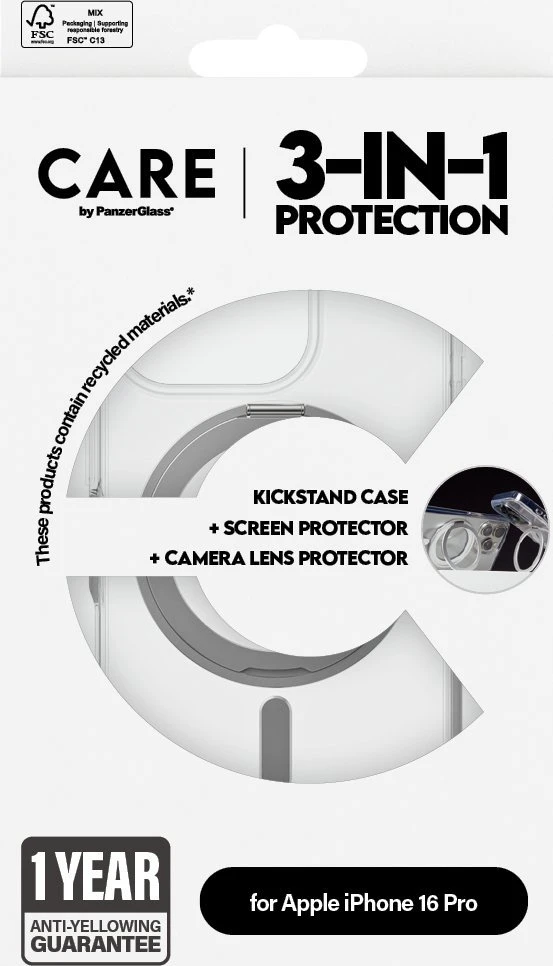 Panzer Glass „CARE by PanzerGlass“ – 3 viename apsaugos rinkinys – suderinamas su „MagSafe“ – „iPhone 16 Pro“