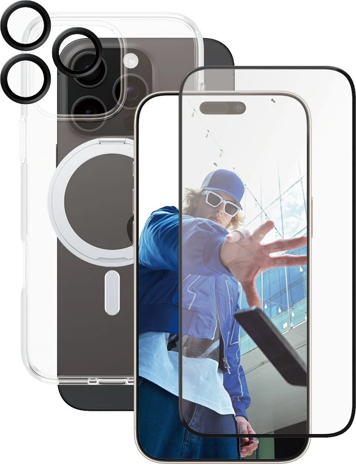 Panzer Glass „PanzerGlass CARE™ by ® 3-in-1“ keraminių dėklų rinkinys, skirtas „iPhone 16 Pro Max“, „Apple“, „Apple“ – „iPhone 16 Pro Max“, sausas klijavimas, atsparus įbrėžimams, atsparus smūgiams, permatomas, 1 vnt.