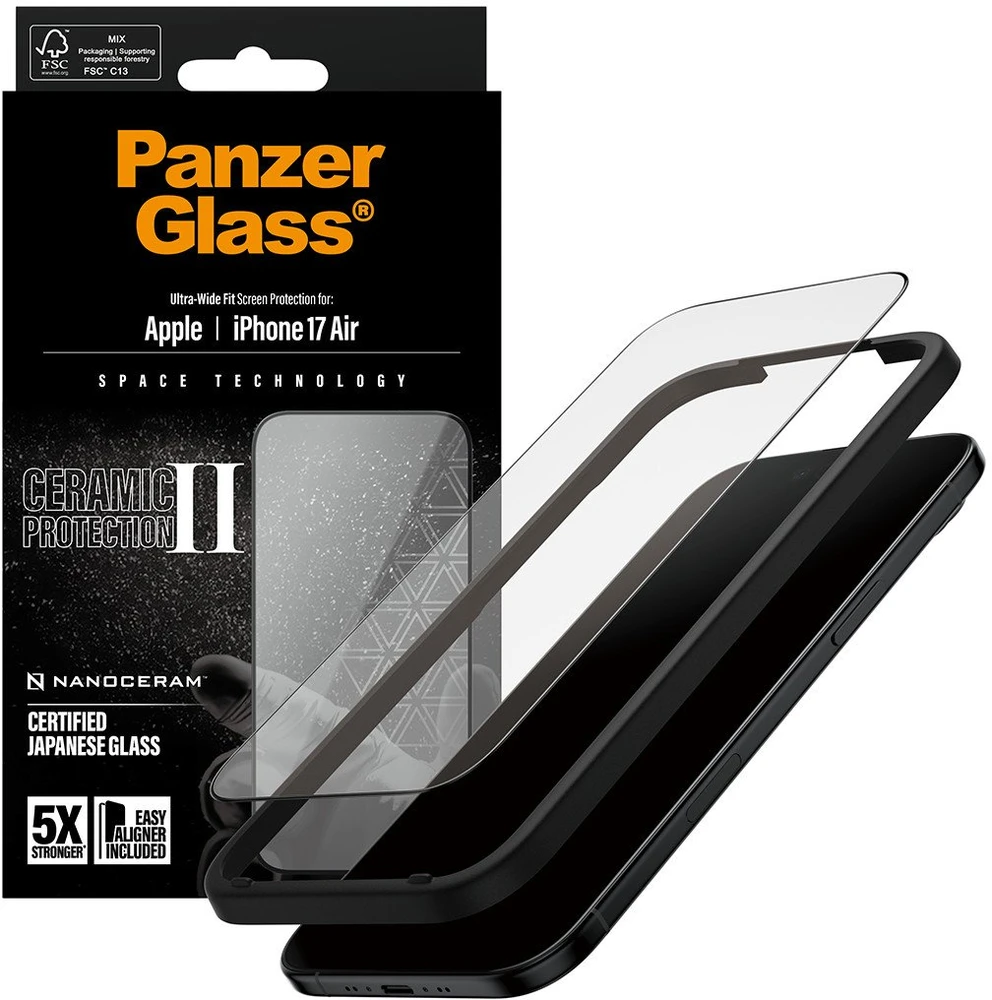 Panzer Glass „PanzerGlass Ceramic II“ itin plataus pritaikymo grūdintas stiklas „iPhone Air“ telefonui