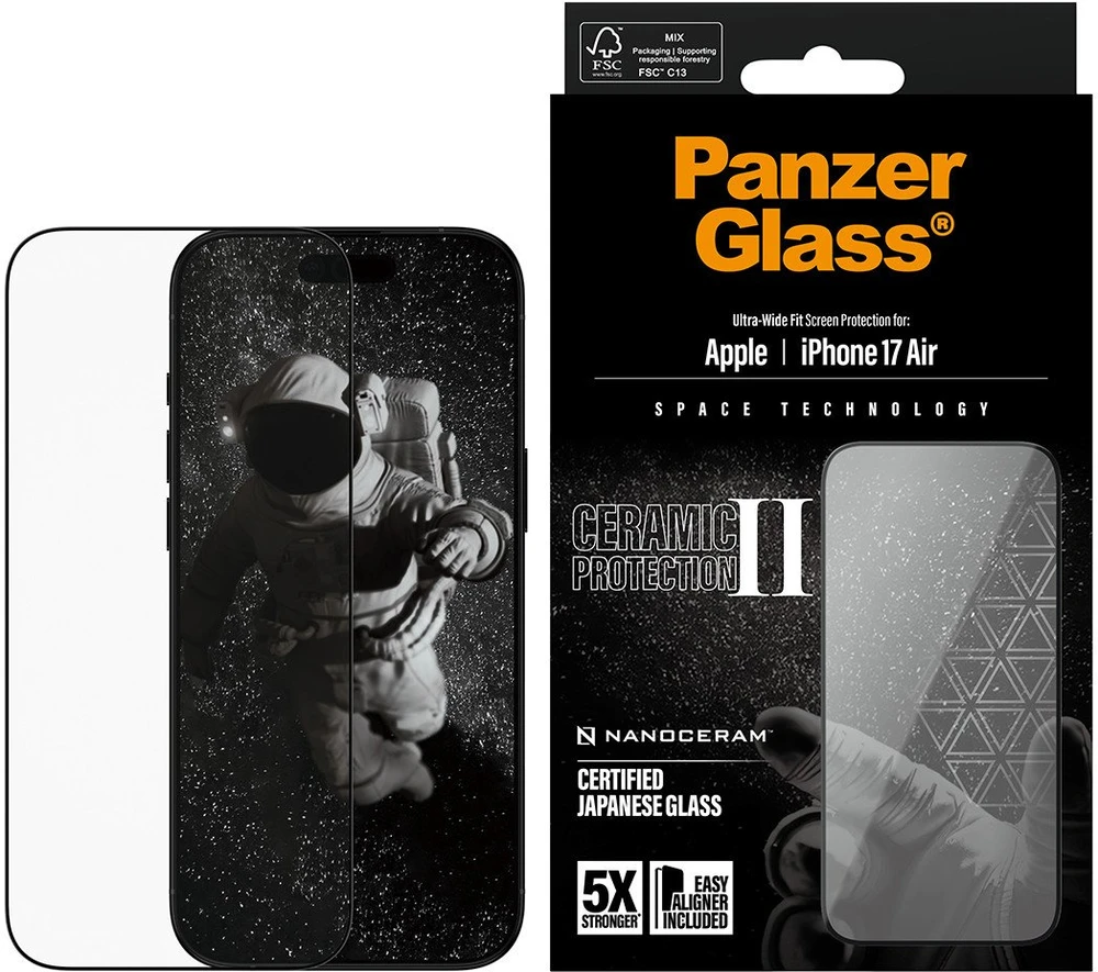 Panzer Glass „PanzerGlass Ceramic II“ itin plataus pritaikymo grūdintas stiklas „iPhone Air“ telefonui