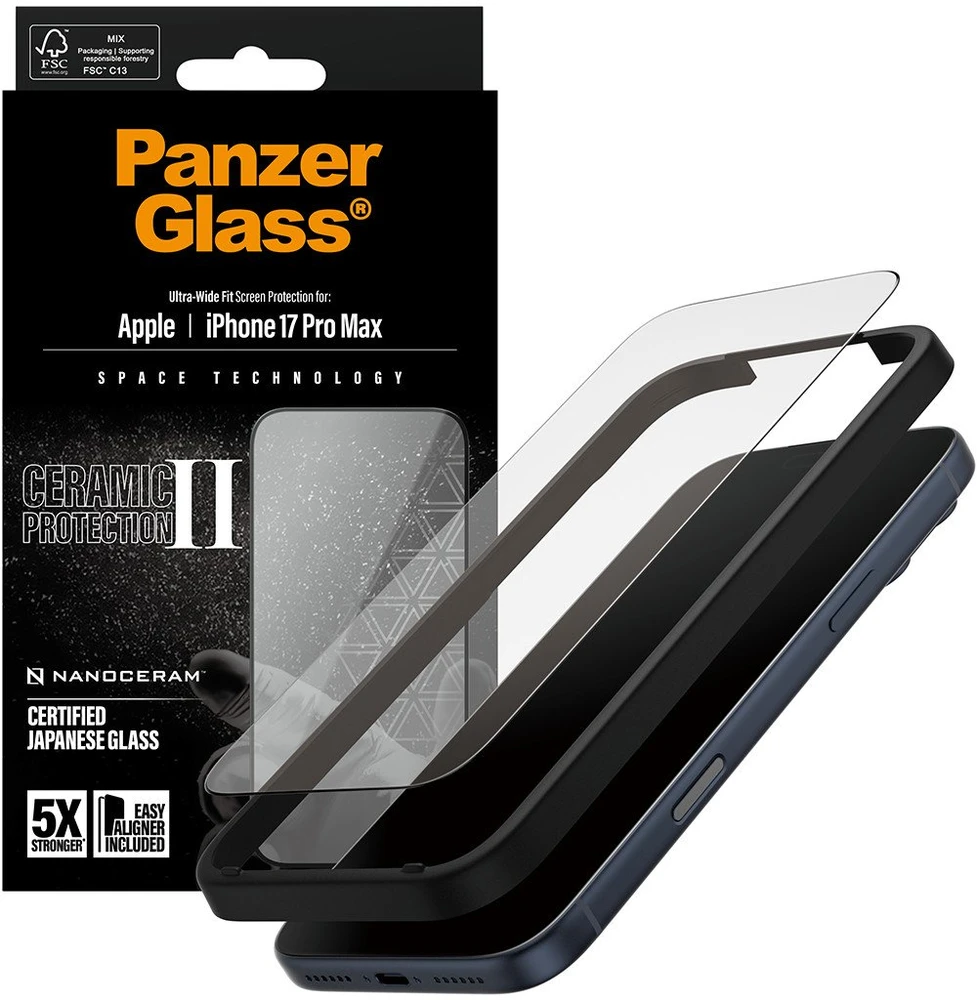 Panzer Glass „PanzerGlass Ceramic II“ itin plataus kampo grūdintas stiklas, skirtas „iPhone 17 Pro Max“