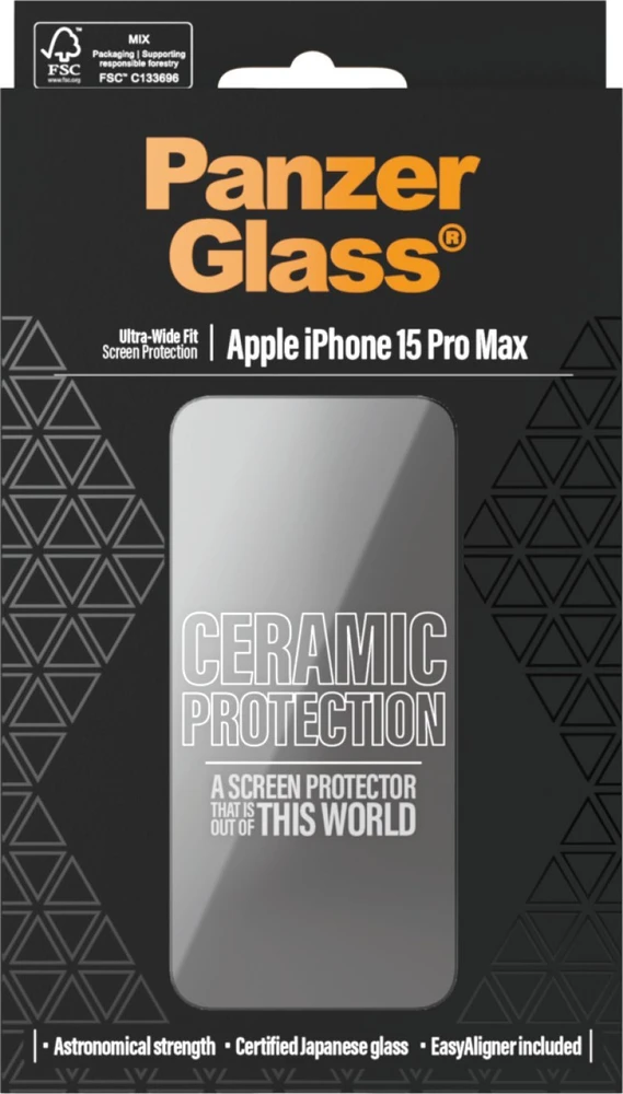 Panzer Glass PanzerGlass | Ekrano apsauga | Apple | iPhone 15 Pro Max | Stiklas, Keramika | Skaidrus | Itin platus pritaikymas w. EasyAligner