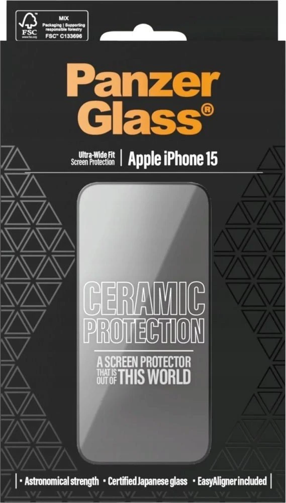 Panzer Glass PanzerGlass | Ekrano apsauga | Apple | iPhone 15 | Keramika, Grūdintas stiklas, Polietileno tereftalatas (PET) | Juodas/Skaidrus | Itin platus pritaikymas w. EasyAligner
