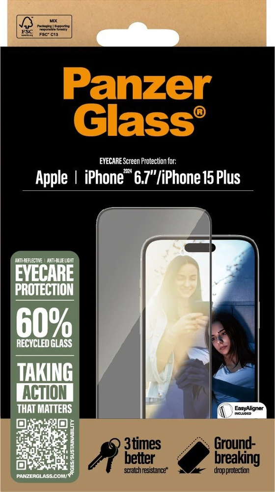 Panzer Glass PanzerGlass EyeCare ekrano apsauga Apple iPhone 16 Plus 6.7" Itin platus pritaikymas 2867