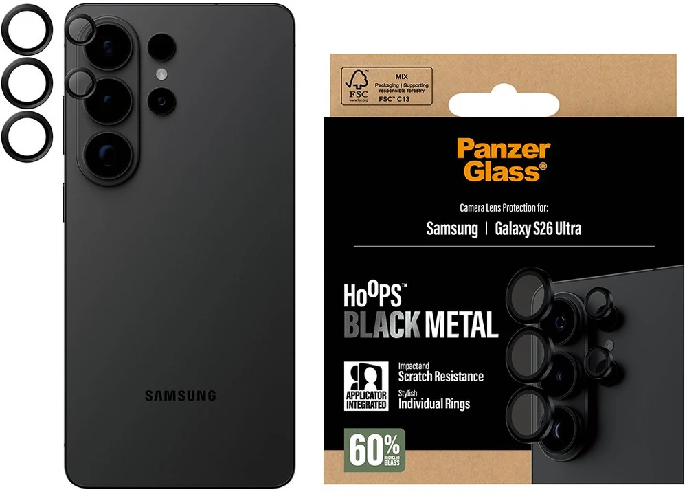 Panzer Glass PanzerGlass Grūdintas stiklas na objektyvas PanzerGlass Hoops Lens Protector do Samsung Galaxy S26 Ultra juoda