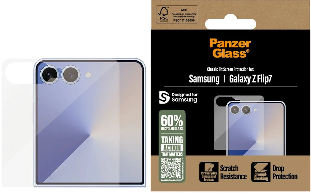 Panzer Glass „PanzerGlass ®“ ekrano apsauga „Samsung Galaxy Z Flip7“ | Klasikinio pritaikymo, „Samsung“, „Samsung - Galaxy Z Flip7“, Sausas klijavimas, Atsparus įbrėžimams, Atsparus smūgiams, Permatoma, 1 vnt.