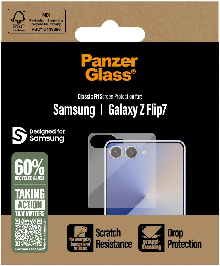 Panzer Glass „PanzerGlass ®“ ekrano apsauga „Samsung Galaxy Z Flip7“ | Klasikinio pritaikymo, „Samsung“, „Samsung - Galaxy Z Flip7“, Sausas klijavimas, Atsparus įbrėžimams, Atsparus smūgiams, Permatoma, 1 vnt.
