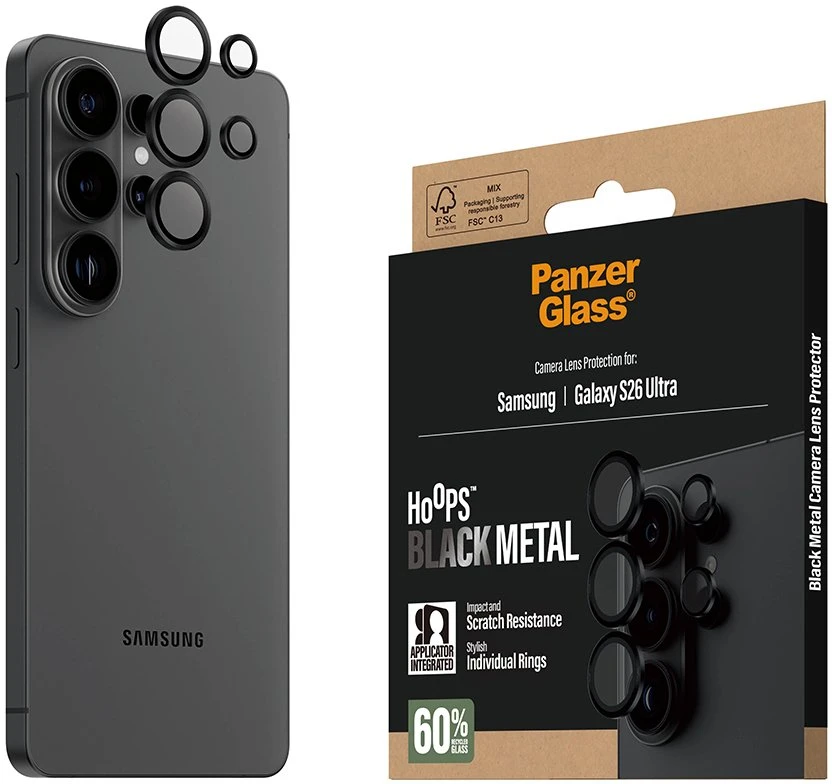 Panzer Glass PanzerGlass Grūdintas stiklas na objektyvas PanzerGlass Hoops Lens Protector do Samsung Galaxy S26 Ultra juoda