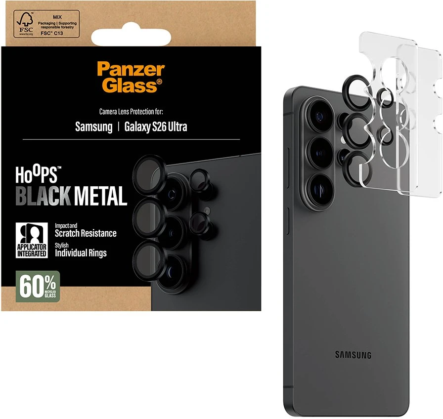 Panzer Glass PanzerGlass Grūdintas stiklas na objektyvas PanzerGlass Hoops Lens Protector do Samsung Galaxy S26 Ultra juoda