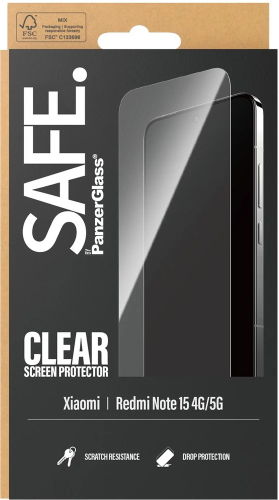 Panzer Glass „PanzerGlass SAFE“ itin plataus kampo grūdintas stiklas, skirtas „Xiaomi Redmi Note 15 4G/5G“.