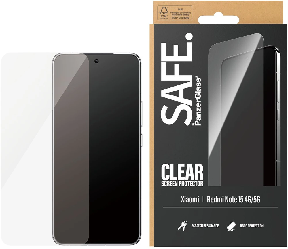 Panzer Glass „PanzerGlass SAFE“ itin plataus kampo grūdintas stiklas, skirtas „Xiaomi Redmi Note 15 4G/5G“.