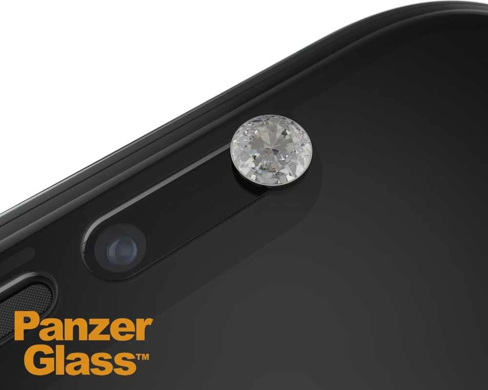 Panzer Glass PanzerGlass E2E Super+ grūdintas stiklas su fotoaparato dangteliu su Swarovski kristalu, skirtas iPhone XR / 11 - su juodu rėmeliu