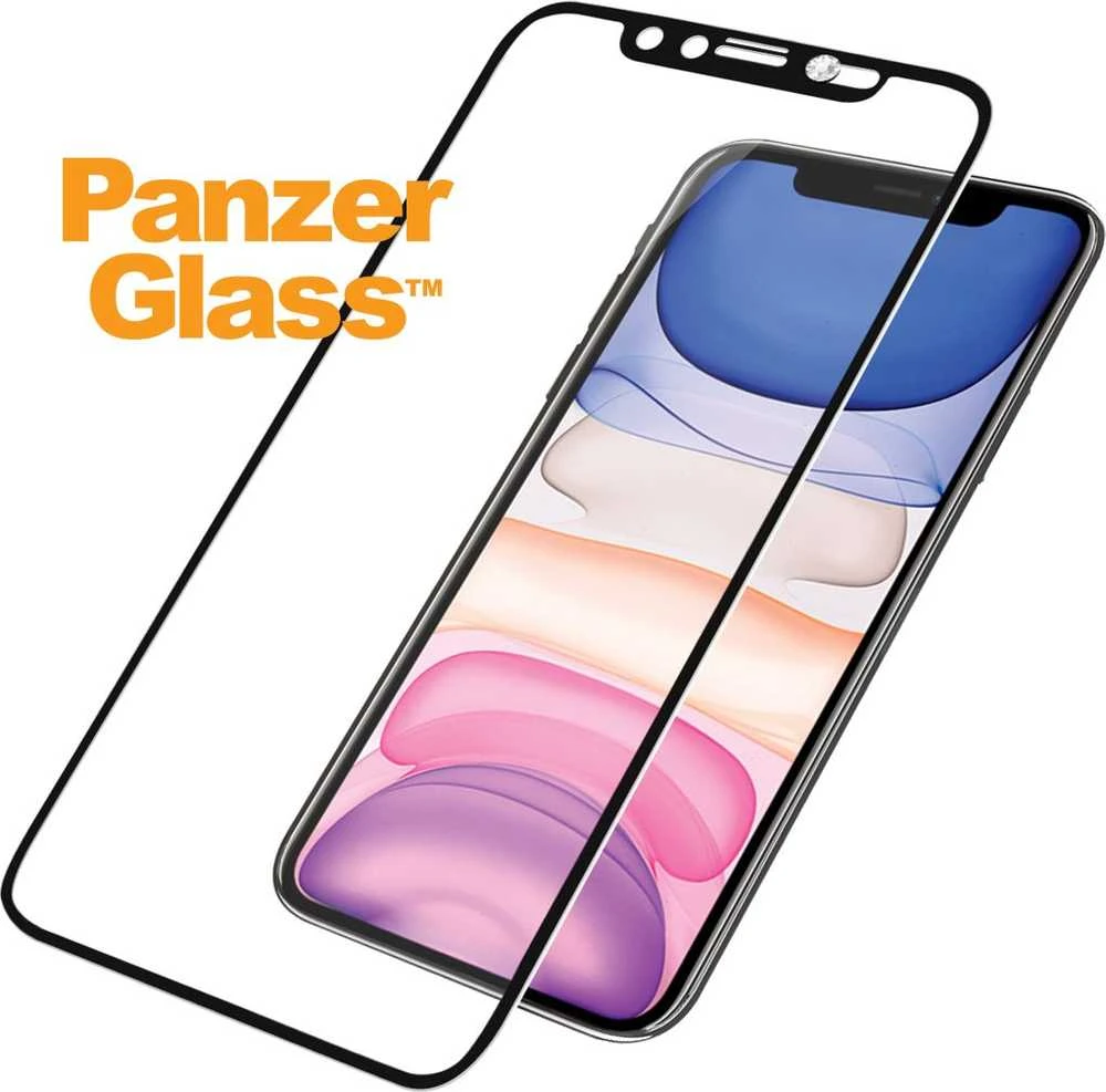 Panzer Glass PanzerGlass E2E Super+ grūdintas stiklas su fotoaparato dangteliu su Swarovski kristalu, skirtas iPhone XR / 11 - su juodu rėmeliu