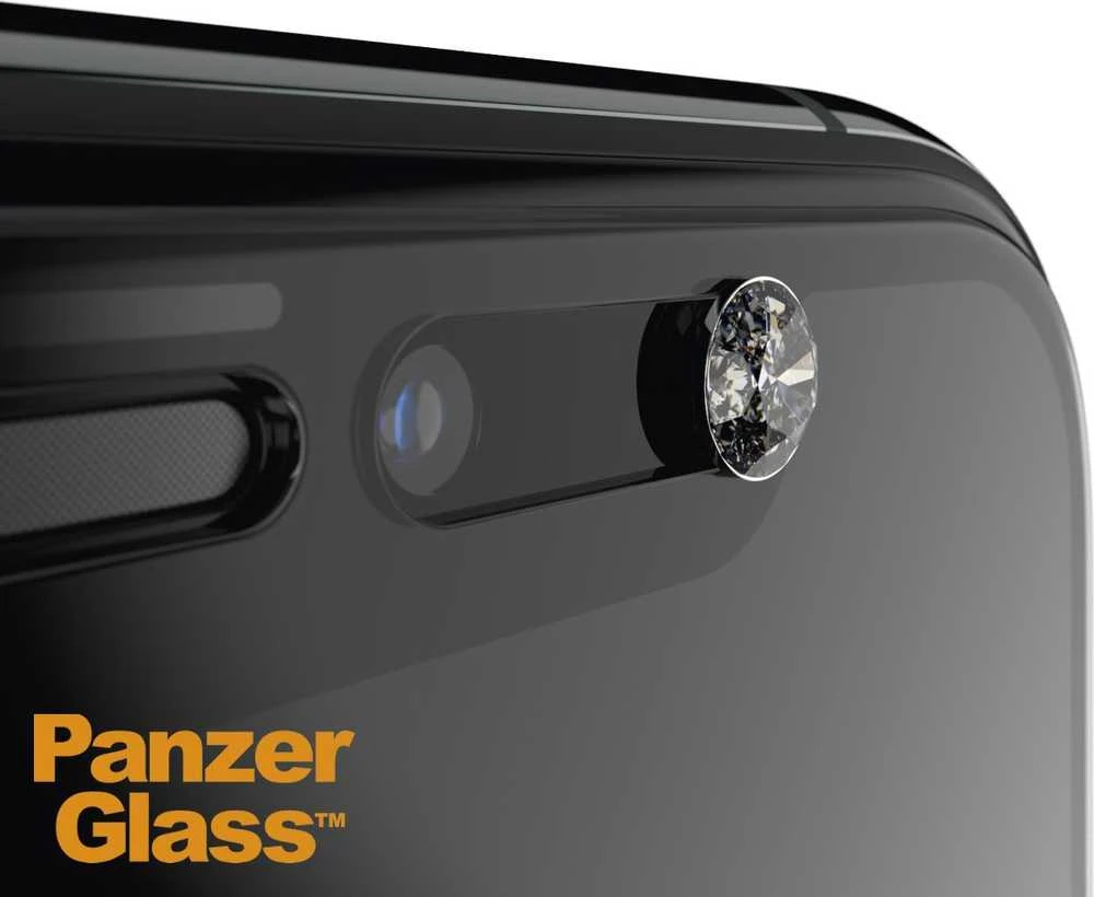 Panzer Glass PanzerGlass E2E Super+ grūdintas stiklas su fotoaparato dangteliu su Swarovski kristalu, skirtas iPhone XR / 11 - su juodu rėmeliu