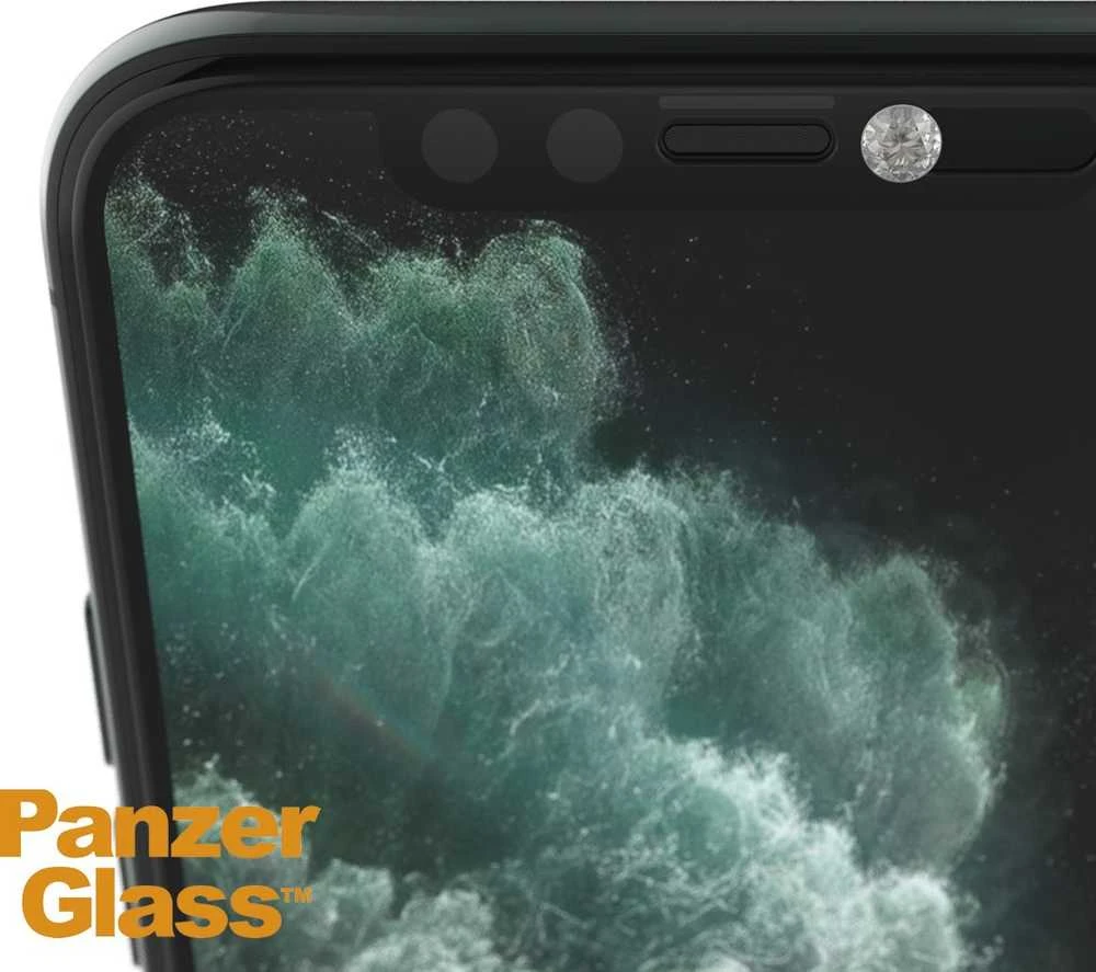 Panzer Glass PanzerGlass E2E Super+ grūdintas stiklas su fotoaparato dangteliu su Swarovski kristalu, skirtas iPhone XR / 11 - su juodu rėmeliu