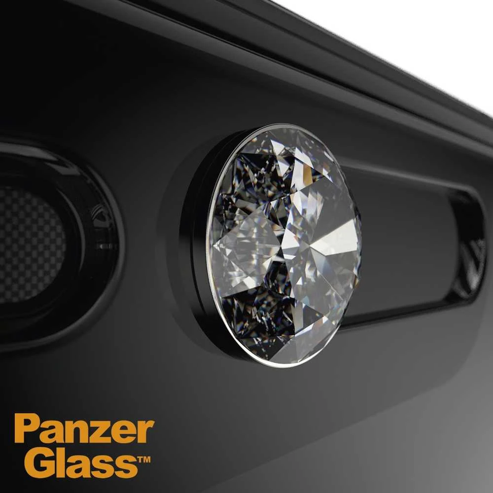 Panzer Glass PanzerGlass E2E Super+ grūdintas stiklas su fotoaparato dangteliu su Swarovski kristalu, skirtas iPhone XR / 11 - su juodu rėmeliu