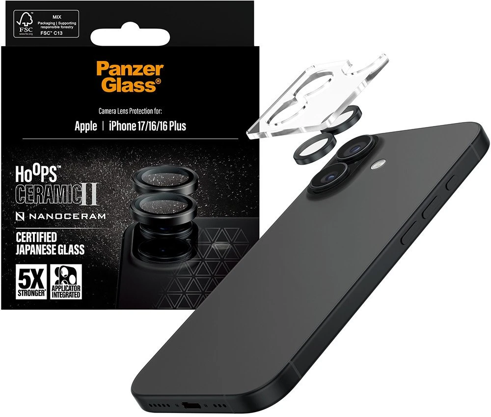 Panzer Glass „PanzerGlass Hoops Ceramic II“ grūdinto stiklo ekrano apsauga, skirta „iPhone 16 / 16 Plus / 17“