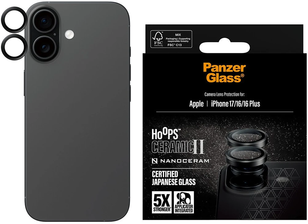 Panzer Glass „PanzerGlass Hoops Ceramic II“ grūdinto stiklo ekrano apsauga, skirta „iPhone 16 / 16 Plus / 17“