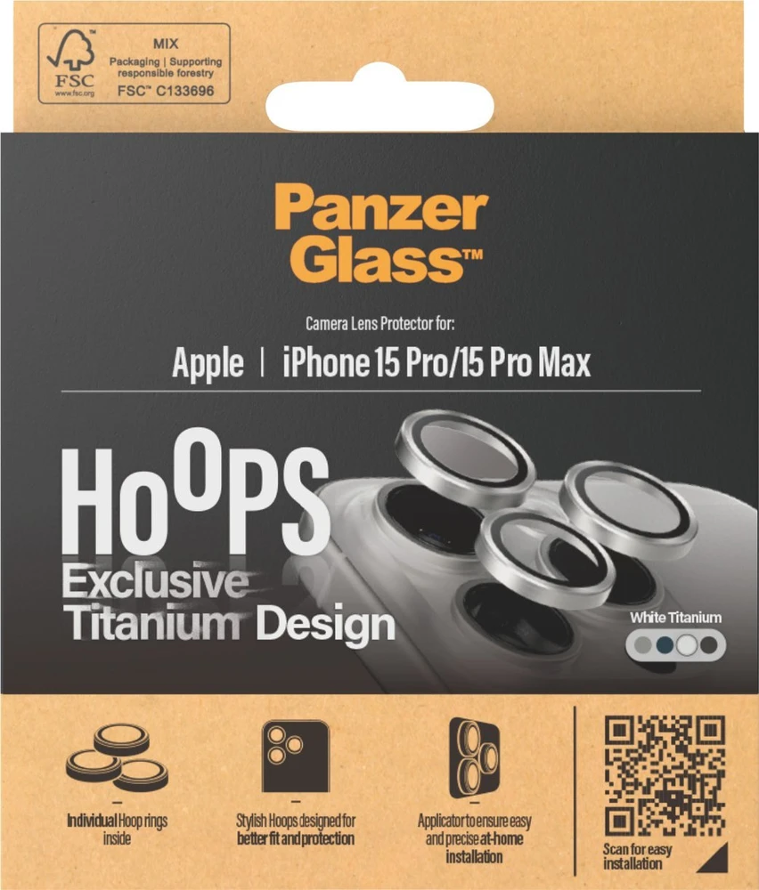 Panzer Glass PanzerGlass Hoops iPhone 15 Pro, Pro Max Baltas Titanium