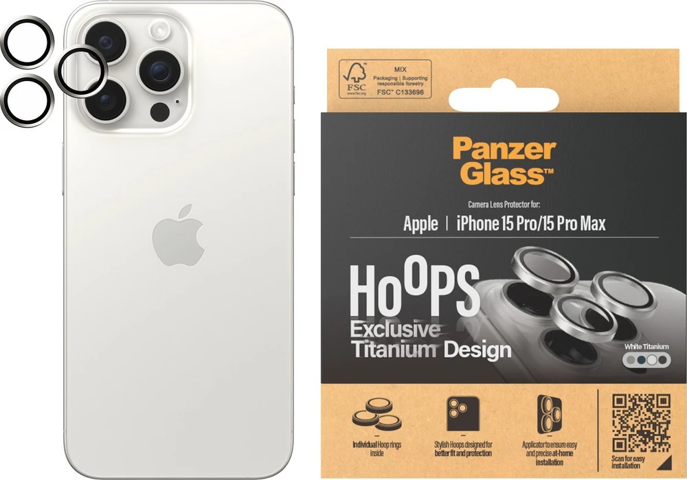 Panzer Glass PanzerGlass Hoops iPhone 15 Pro, Pro Max Baltas Titanium