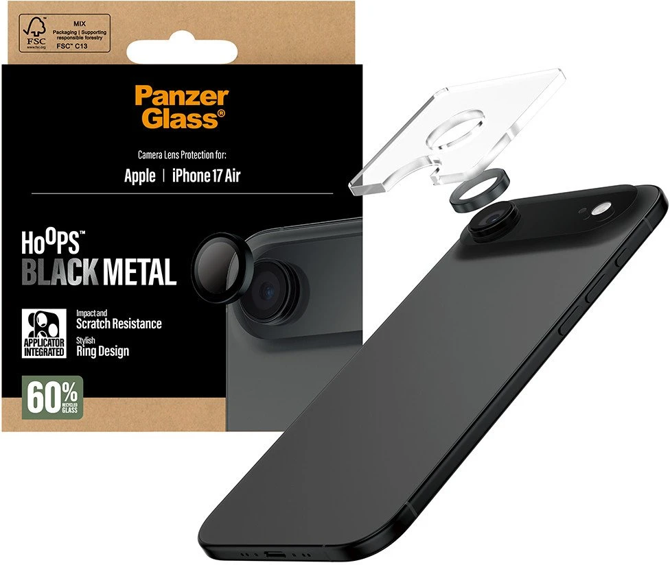 Panzer Glass „PanzerGlass Hoops“ grūdinto stiklo ekrano apsauga, skirta „iPhone Air“ (juodas)