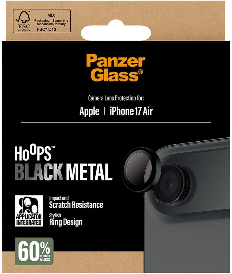 Panzer Glass „PanzerGlass Hoops“ grūdinto stiklo ekrano apsauga, skirta „iPhone Air“ (juodas)