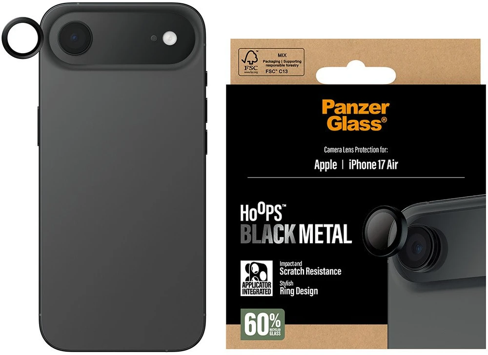 Panzer Glass „PanzerGlass Hoops“ grūdinto stiklo ekrano apsauga, skirta „iPhone Air“ (juodas)