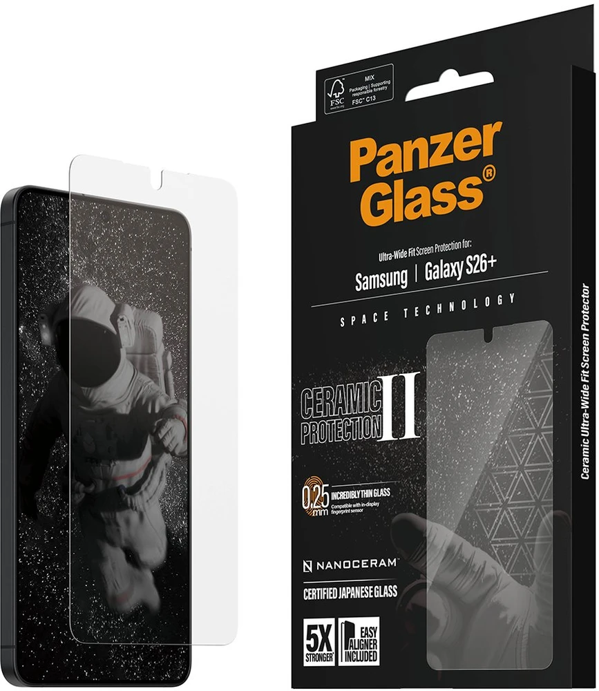 Panzer Glass „PanzerGlass ®“ keraminis ekrano apsauginis dėklas „Samsung Galaxy S26+“ | Itin platus pritaikymas su „EasyAligner“, „Samsung“, „Samsung - Galaxy S26+“, Sausas klijavimas, Atsparus įbrėžimams, Atsparus smūgiams, Permatomas, 1 vnt.