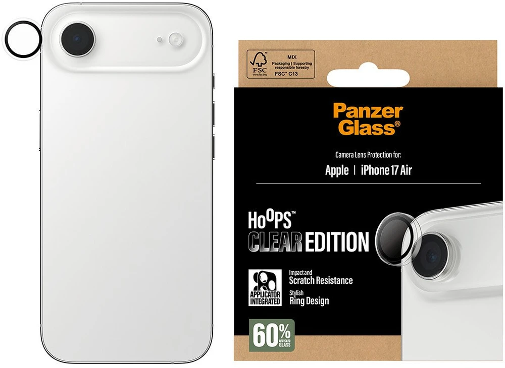 „Panzer Glass PanzerGlass Hoops“ grūdinto stiklo kameros ekrano apsauga, skirta „iPhone Air“ - Juodas