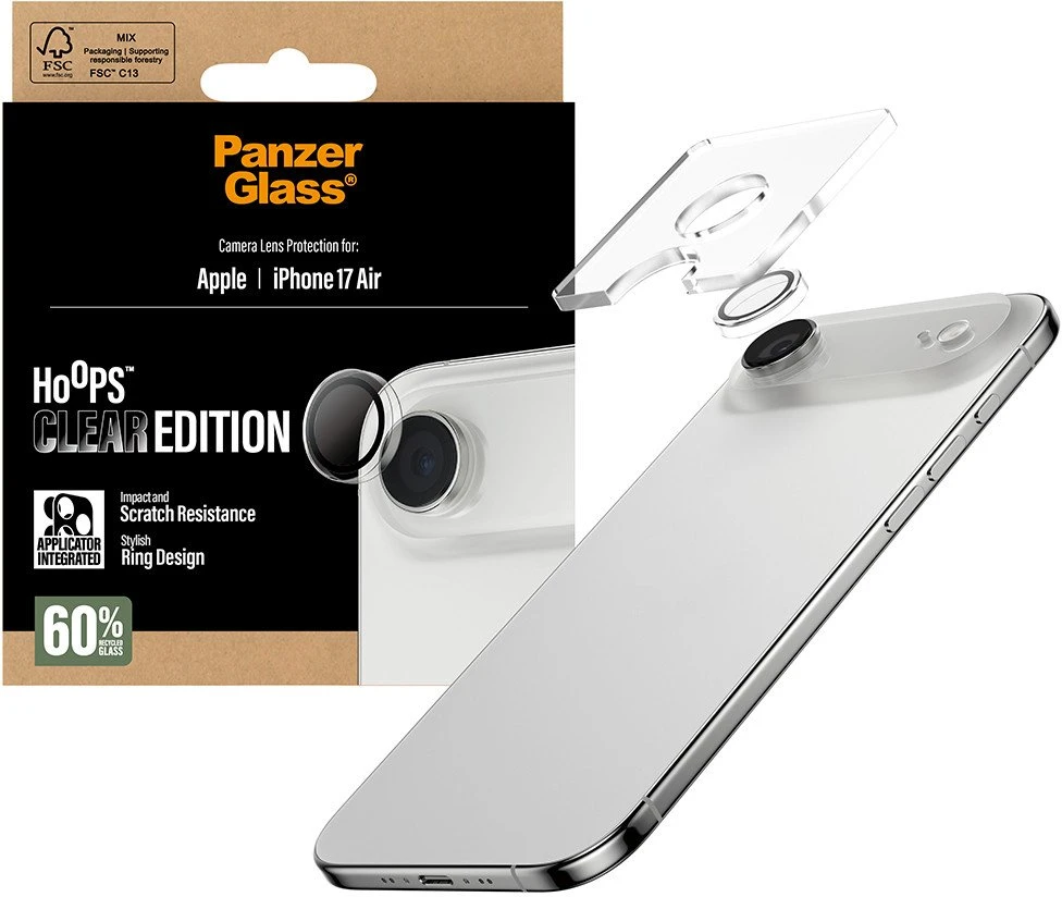 „Panzer Glass PanzerGlass Hoops“ grūdinto stiklo kameros ekrano apsauga, skirta „iPhone Air“ - Juodas
