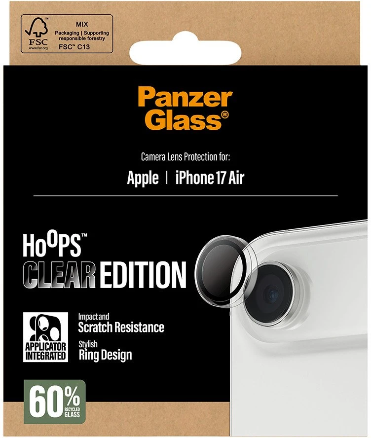 „Panzer Glass PanzerGlass Hoops“ grūdinto stiklo kameros ekrano apsauga, skirta „iPhone Air“ - Juodas