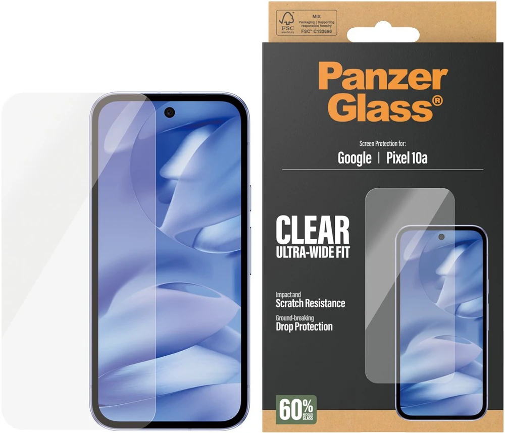 Panzer Glass „PanzerGlass ®“ ekrano apsauga „Google Pixel 10a 5G“ | Itin plataus pritaikymo, „Google“, „Google“ – „Pixel 10a 5G“, Sausas klijavimas, Atsparus įbrėžimams, Atsparus smūgiams, Permatomas, 1 vnt.