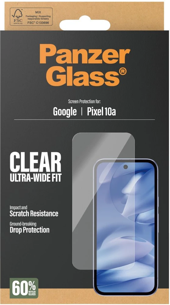 Panzer Glass „PanzerGlass ®“ ekrano apsauga „Google Pixel 10a 5G“ | Itin plataus pritaikymo, „Google“, „Google“ – „Pixel 10a 5G“, Sausas klijavimas, Atsparus įbrėžimams, Atsparus smūgiams, Permatomas, 1 vnt.