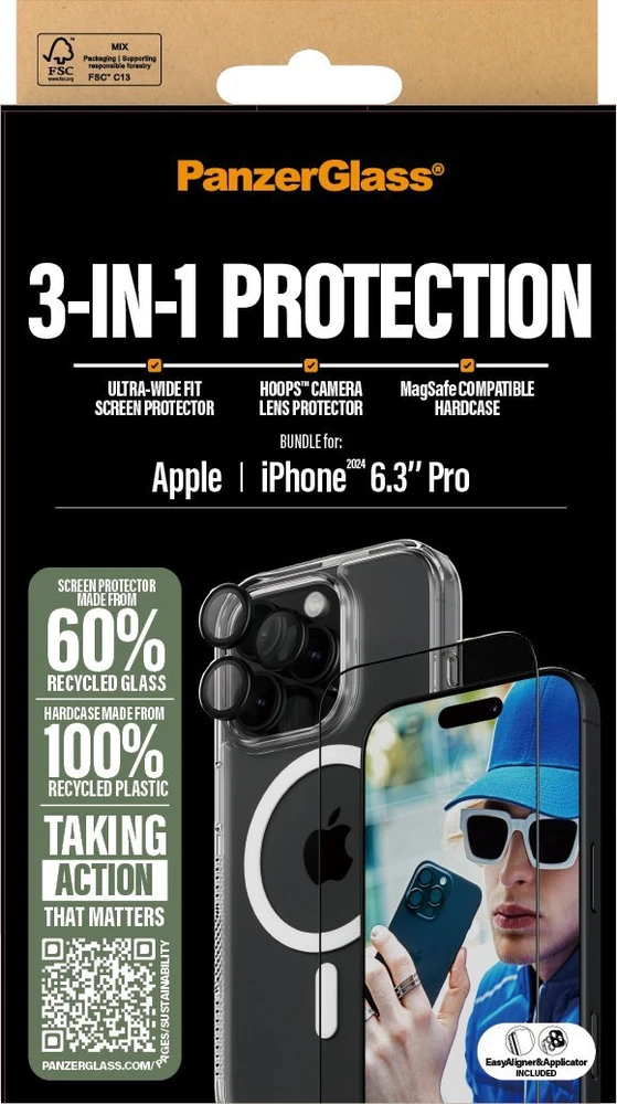 Panzer Glass PanzerGlass Bundle 3in1 Apple iPhone 16 Pro 6.3" D3O kietas dėklas + ekrano apsauga UWF+ objektyvas B1292+2862+1284