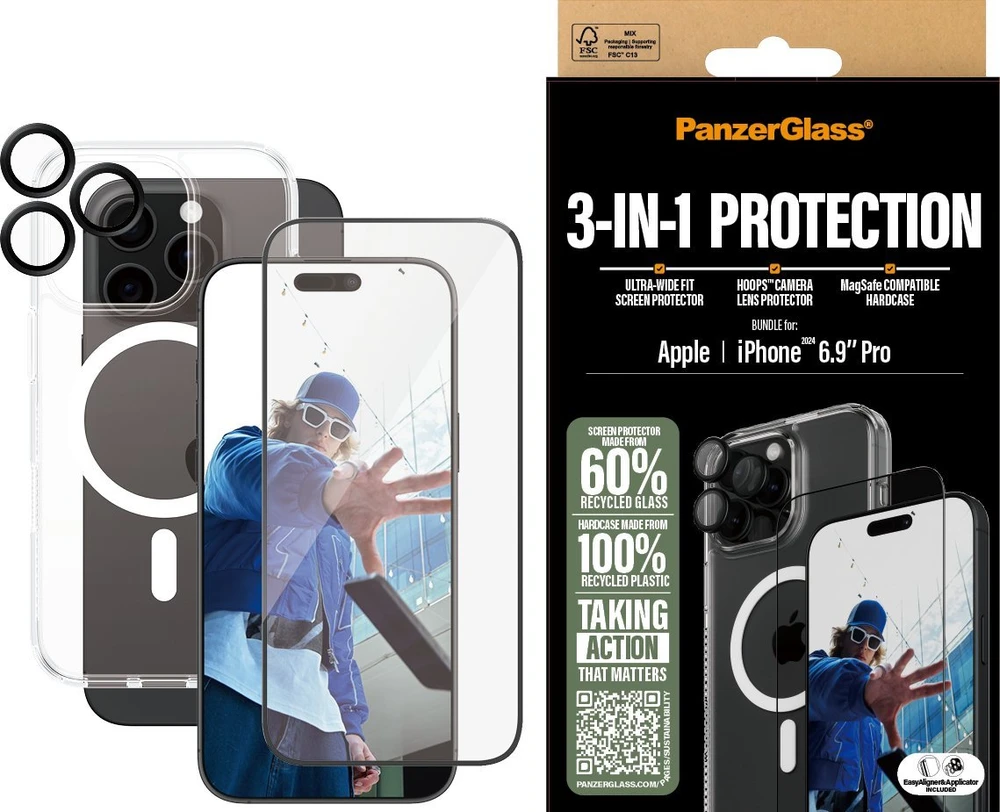 Panzer Glass PanzerGlass Bundle 3in1 Apple iPhone 16 Pro Max 6.9" D3O kietas dėklas + ekrano apsauga UWF+ objektyvas B1294+2864+1284